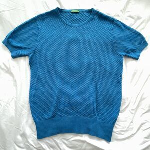 United Colors of Benetton Cotton Knit Short Sleeve Womens Sweater Top Blue Sz S